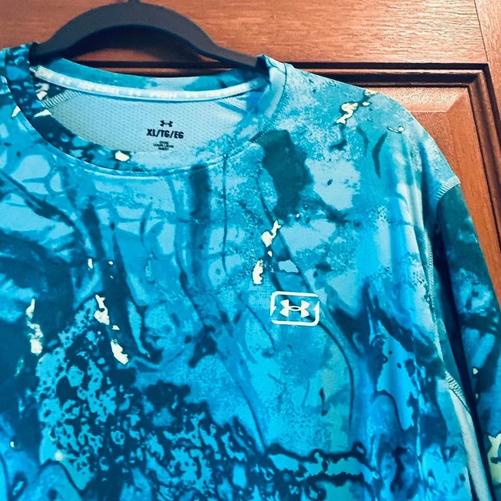 Under armour XL men's rash guard teal/gold EUC‎